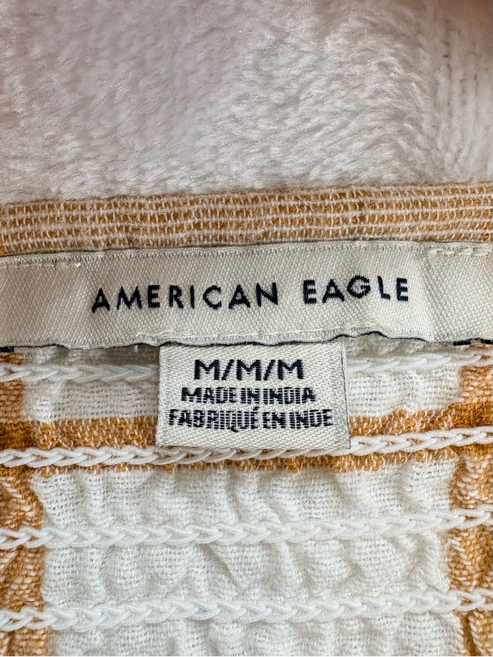 AMERICAN EAGLE Plaid Halter Crop Top Medium Mustard Yellow Smocked Summer - Picture 4 of 8